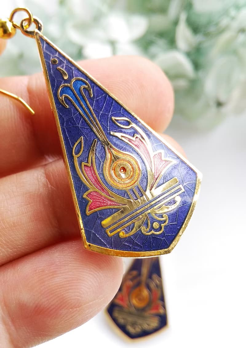 Vintage Jewelry 西洋古董飾品 景泰藍 紫底典雅 耳勾 針式耳環