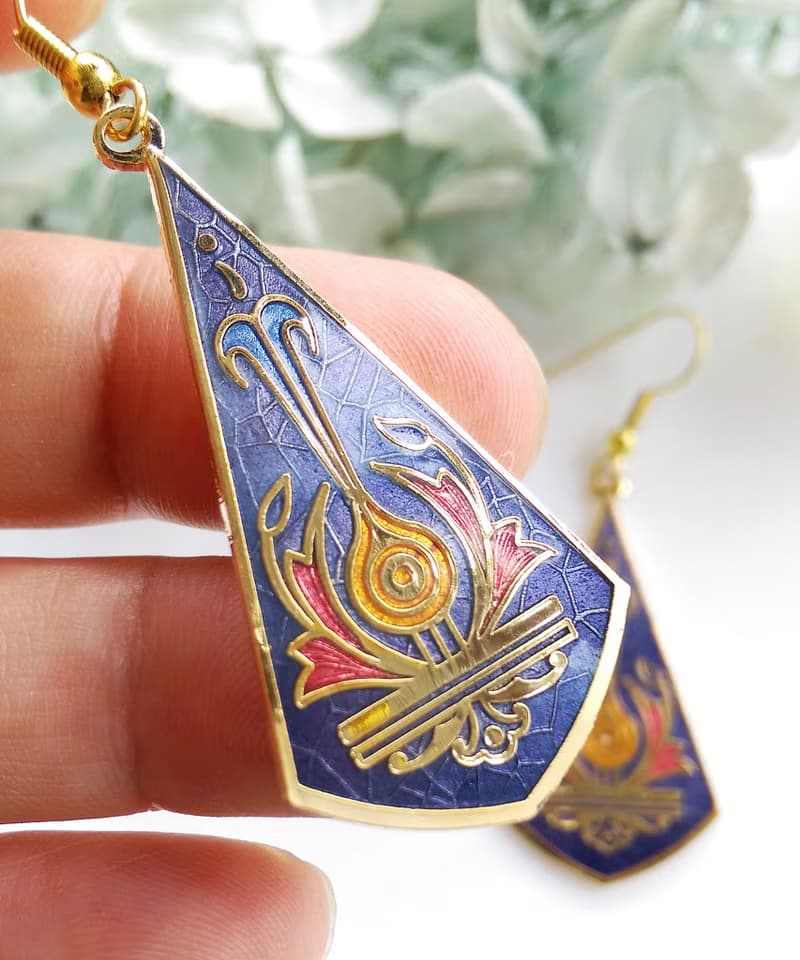 Vintage Jewelry 西洋古董飾品 景泰藍 紫底典雅 耳勾 針式耳環