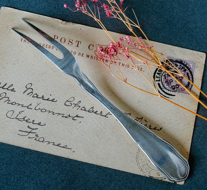 巴洛克造型雙齒水果銀叉 - 西洋古董