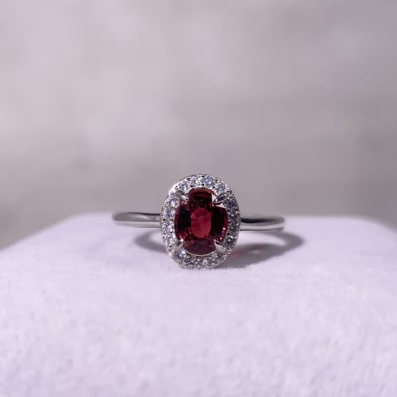 天然碧璽 碧璽寶石戒 0.92克拉 925純銀 10月誕生石 特殊勃根地紅
