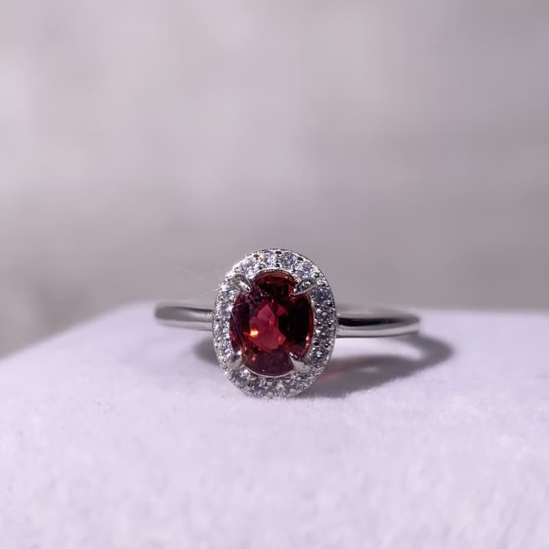 天然碧璽 碧璽寶石戒 0.92克拉 925純銀 10月誕生石 特殊勃根地紅
