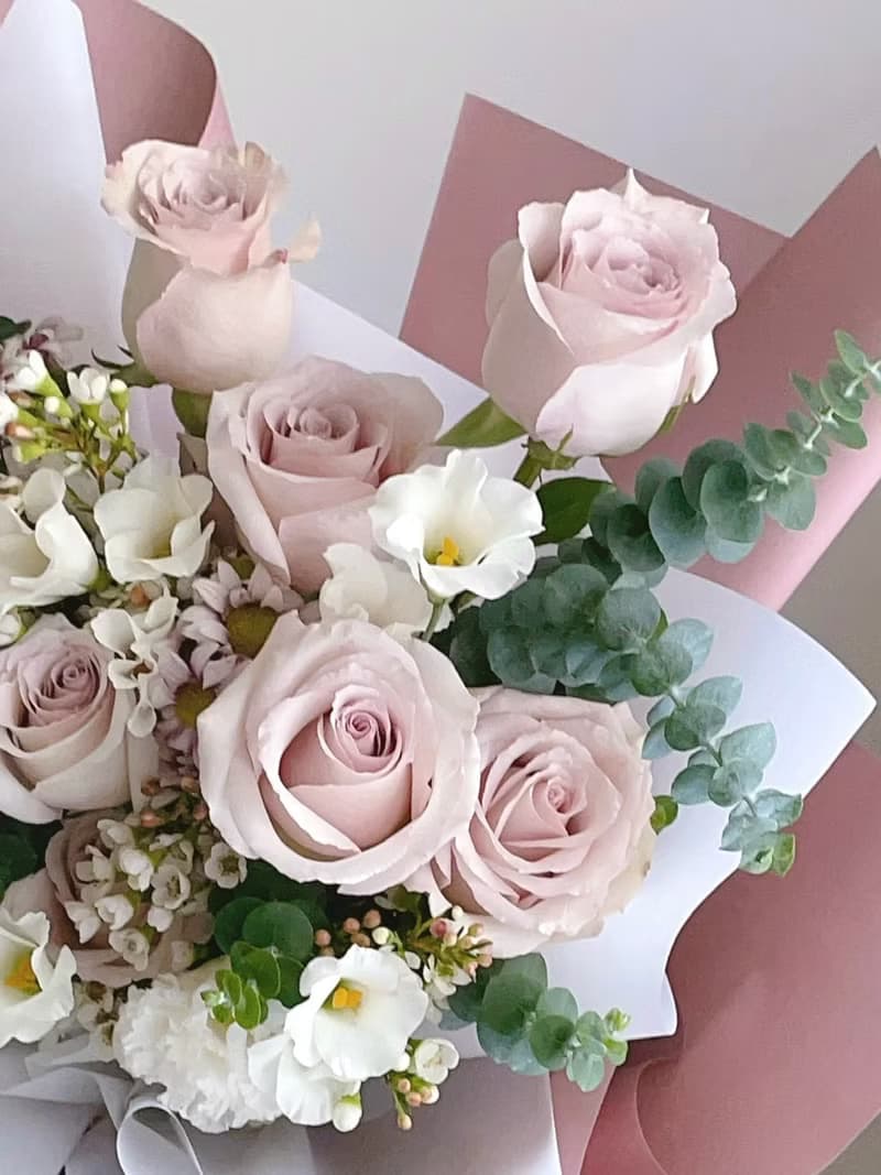 【鮮花】情人節花束奶茶藕粉色玫瑰桔梗鮮花花束
