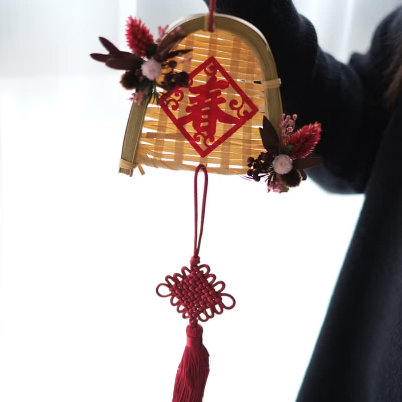祈福竹編畚箕乾燥花禮