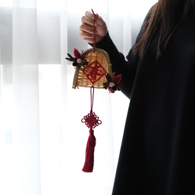祈福竹編畚箕乾燥花禮