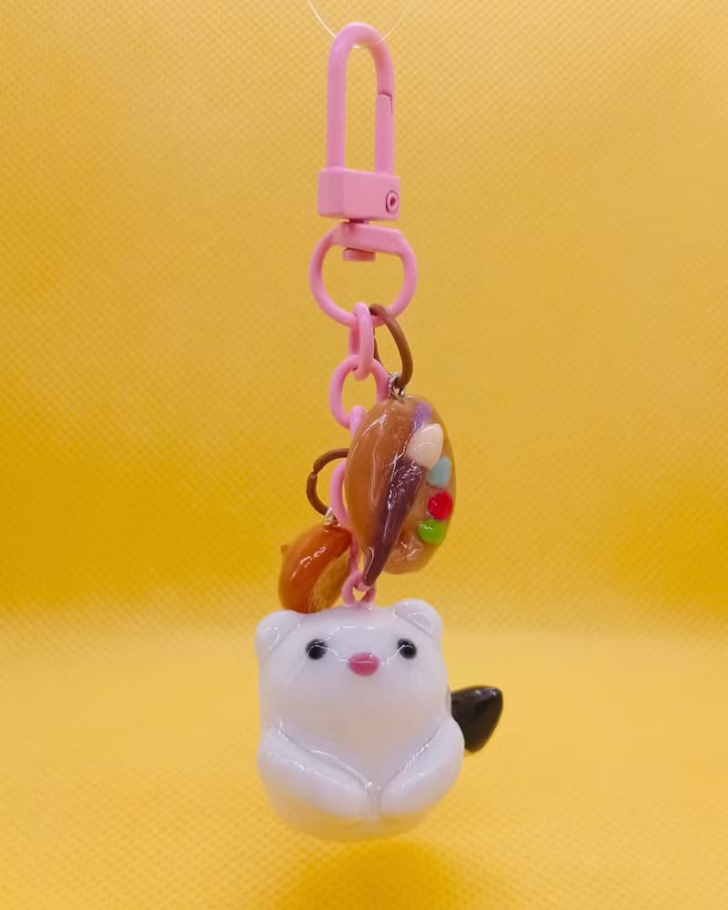 Snow Ferret Keychain: The Art Lover