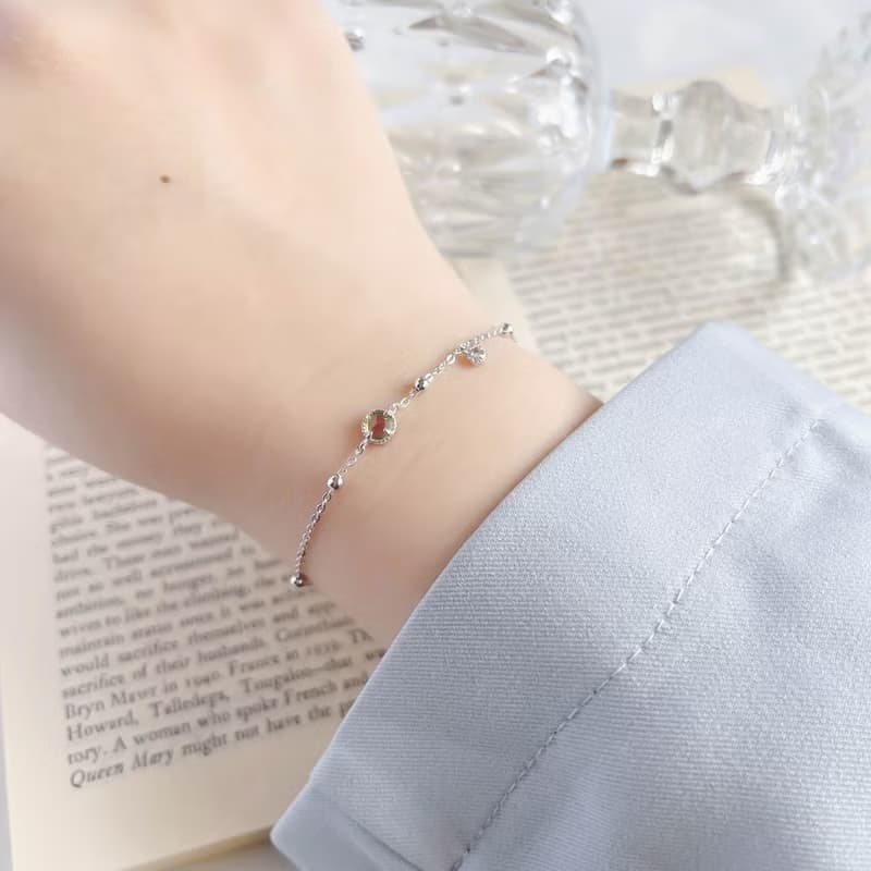 橄欖石mix白水晶925純銀蛋糕雙寶石珠珠手鍊