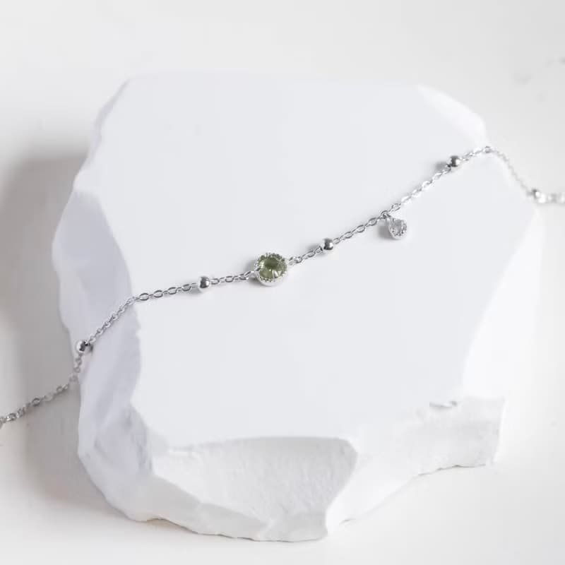 橄欖石mix白水晶925純銀蛋糕雙寶石珠珠手鍊