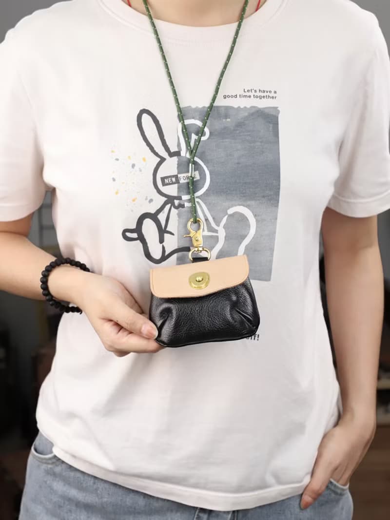 優質植鞣牛皮零錢包 萬用收納包 可掛脖