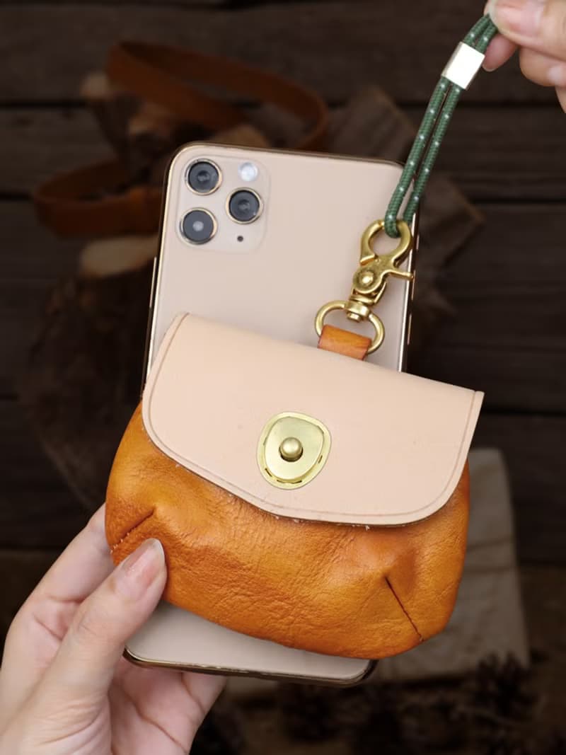 優質植鞣牛皮零錢包 萬用收納包 可掛脖