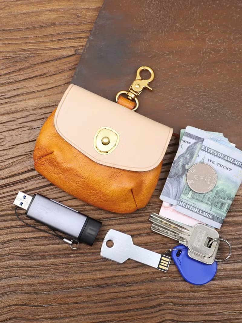 優質植鞣牛皮零錢包 萬用收納包 可掛脖