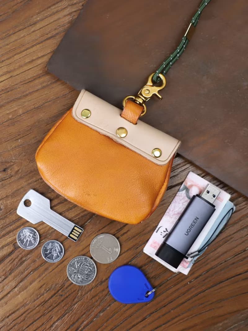 優質植鞣牛皮零錢包 萬用收納包 可掛脖