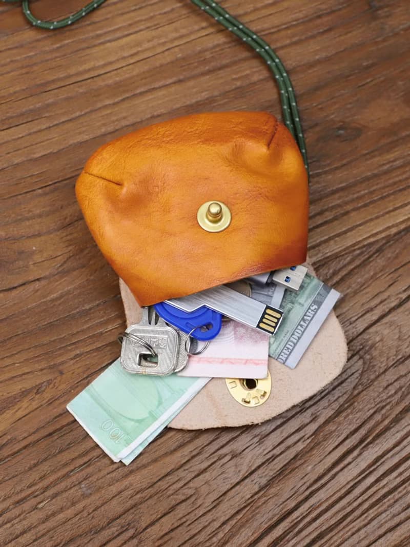 優質植鞣牛皮零錢包 萬用收納包 可掛脖