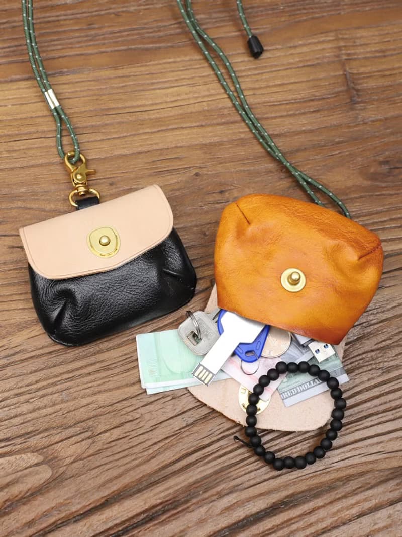 優質植鞣牛皮零錢包 萬用收納包 可掛脖