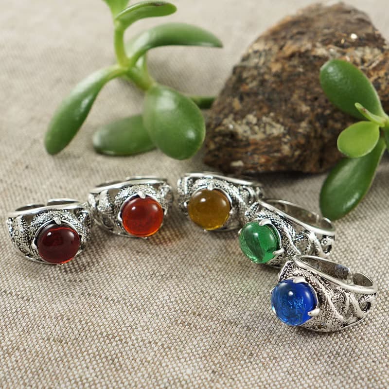 Honey Yellow Glass Silver Snake Unisex Adjustable Free Size Ring Jewelry Gift