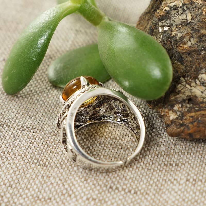 Honey Yellow Glass Silver Snake Unisex Adjustable Free Size Ring Jewelry Gift