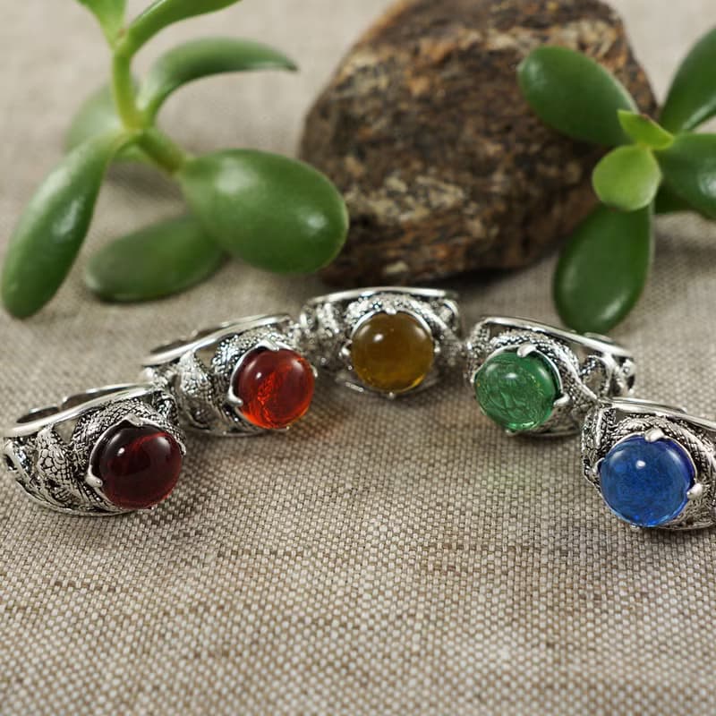 Honey Yellow Glass Silver Snake Unisex Adjustable Free Size Ring Jewelry Gift