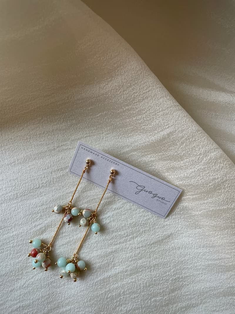 金鈴花 長款礦石耳環 耳針耳夾