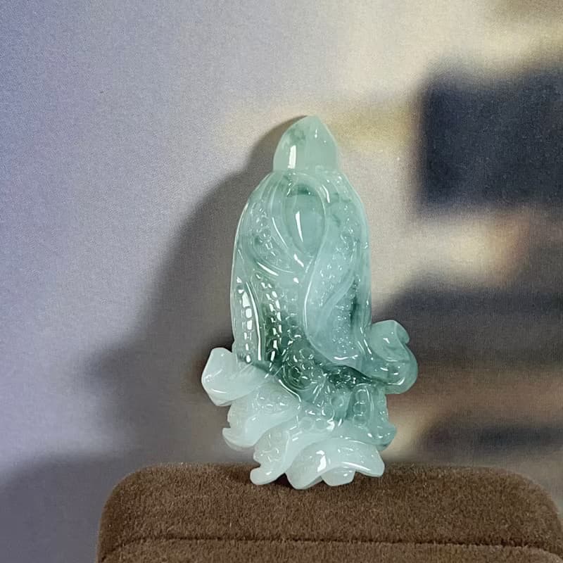 飄藍花翡翠巧雕白菜 | 天然緬甸A貨翡翠 | 送禮