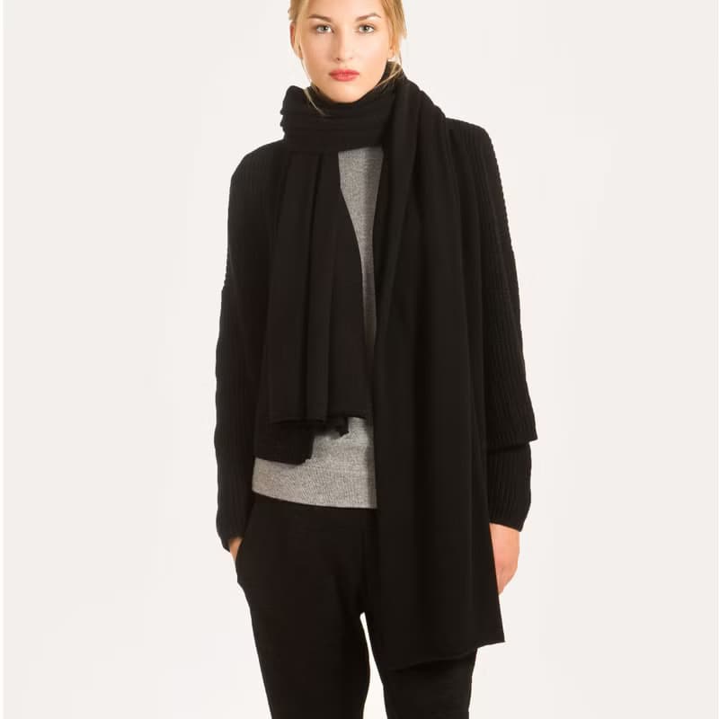 black cashmere scarf, cashmere travel wrap, knit cashmere shawl, pashmina