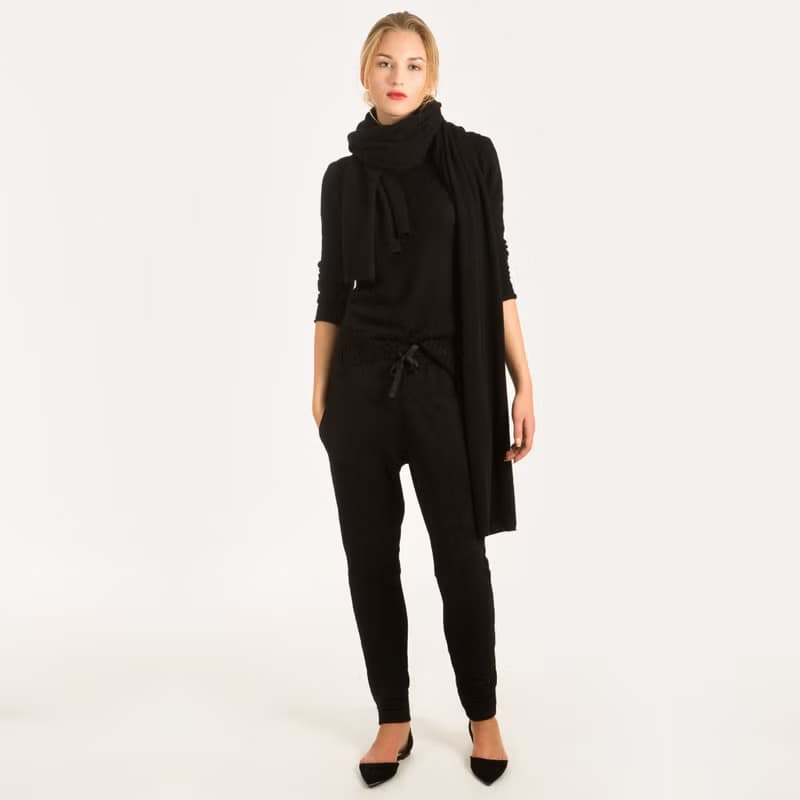 black cashmere scarf, cashmere travel wrap, knit cashmere shawl, pashmina