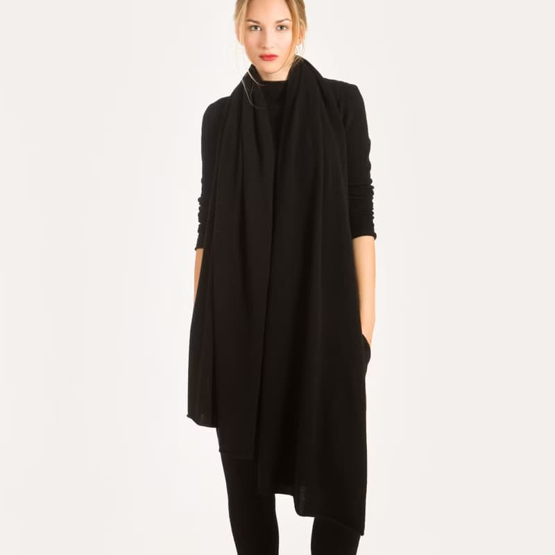 black cashmere scarf, cashmere travel wrap, knit cashmere shawl, pashmina