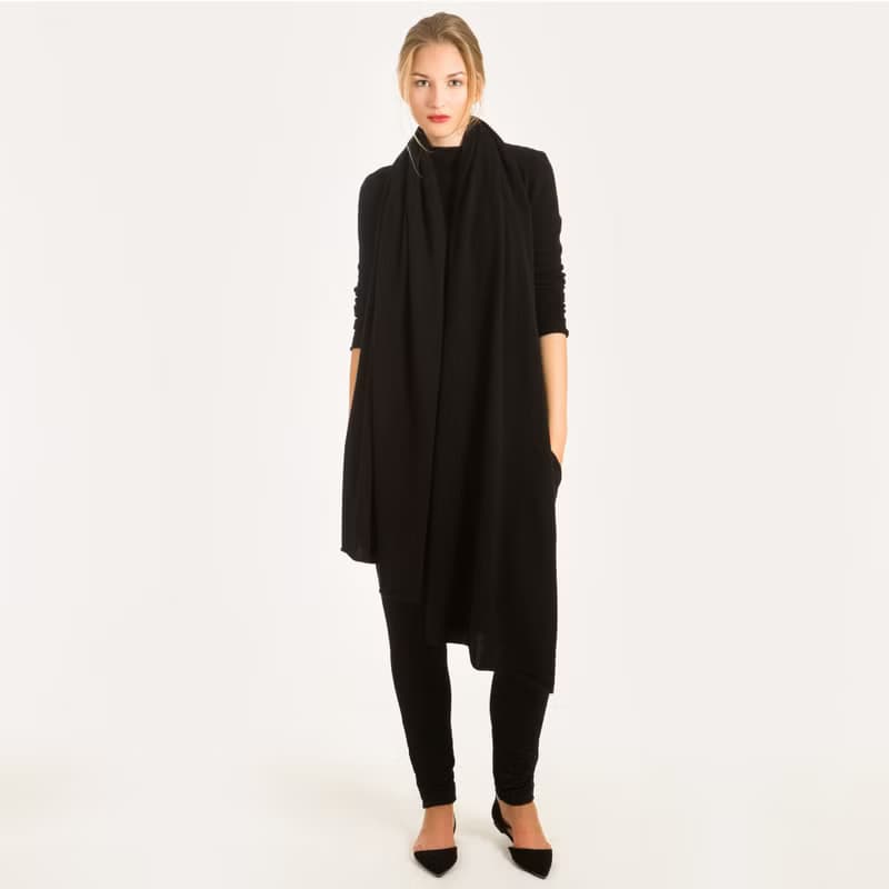black cashmere scarf, cashmere travel wrap, knit cashmere shawl, pashmina