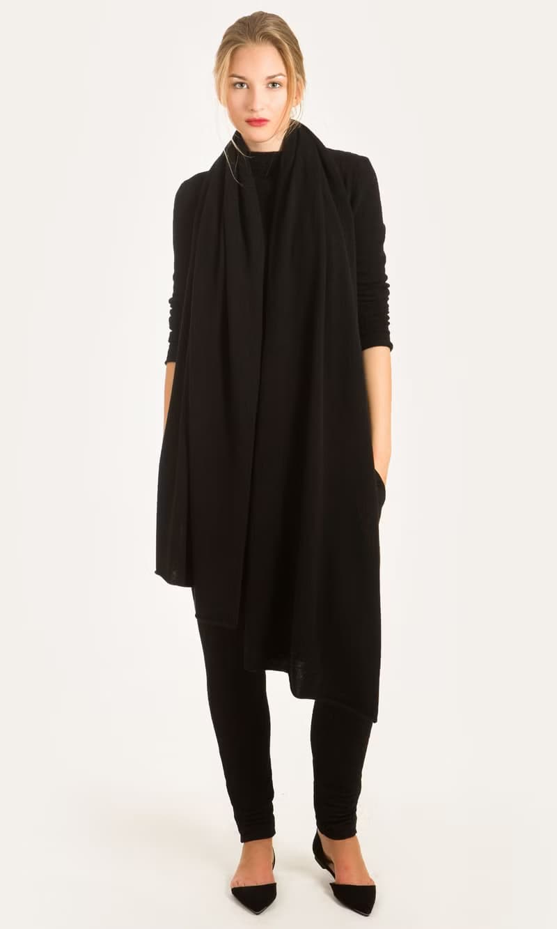 black cashmere scarf, cashmere travel wrap, knit cashmere shawl, pashmina
