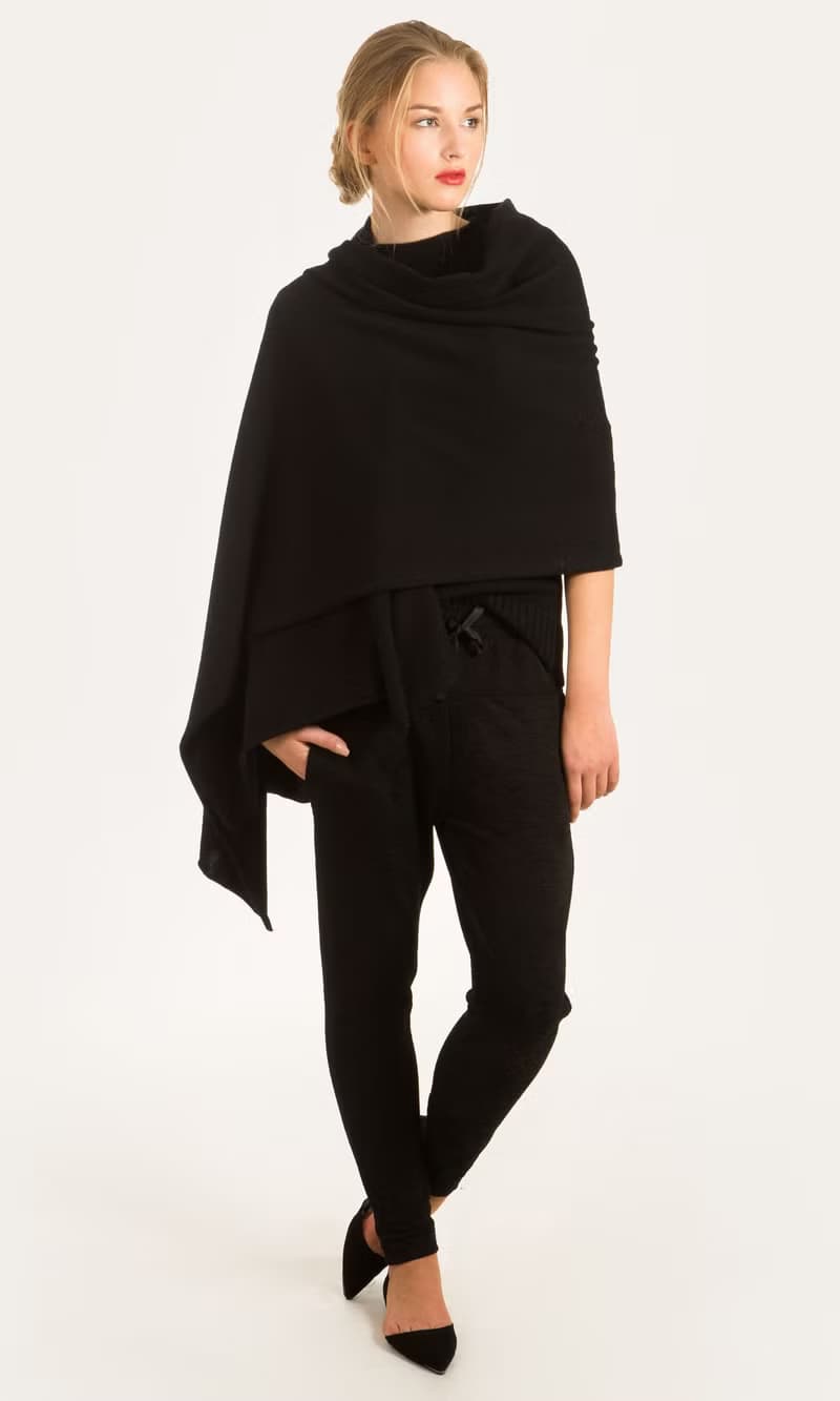 black cashmere scarf, cashmere travel wrap, knit cashmere shawl, pashmina