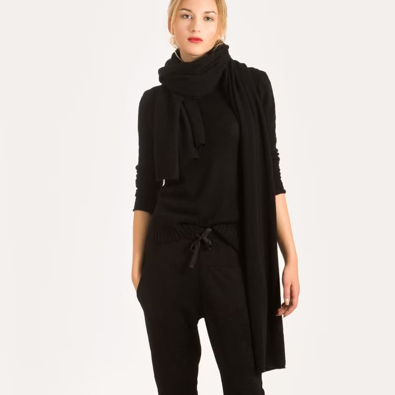 black cashmere scarf, cashmere travel wrap, knit cashmere shawl, pashmina