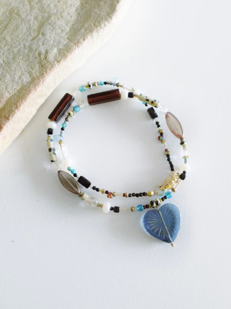 【August Lover】復古藍棕 淡水珍珠 進口捷克古董珠 琉璃 磁吸扣