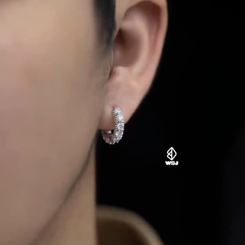 Wbj 純銀滿圈鑲嵌莫桑鑽耳環