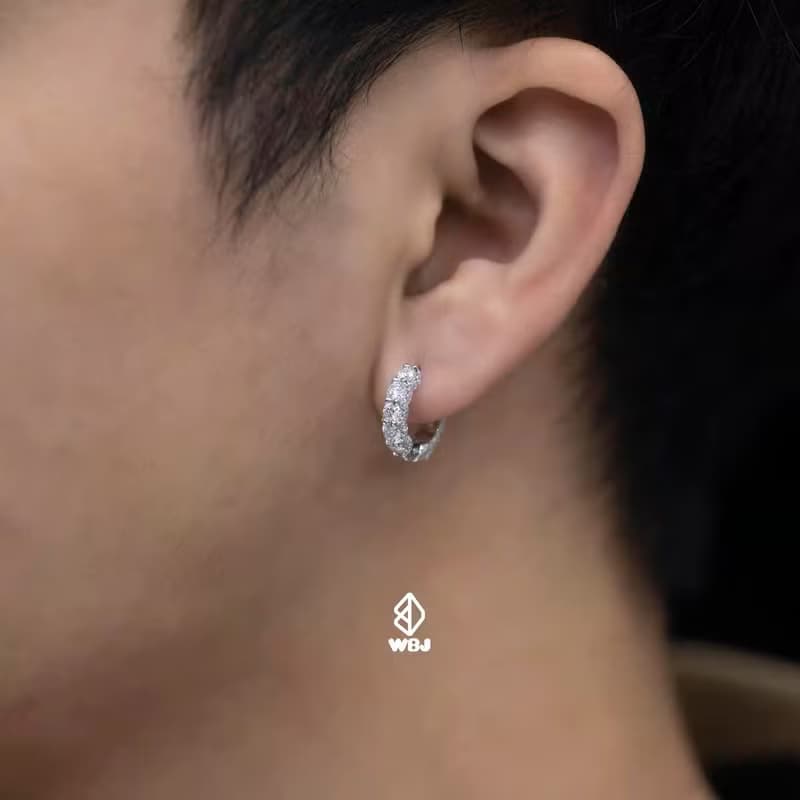 Wbj 純銀滿圈鑲嵌莫桑鑽耳環