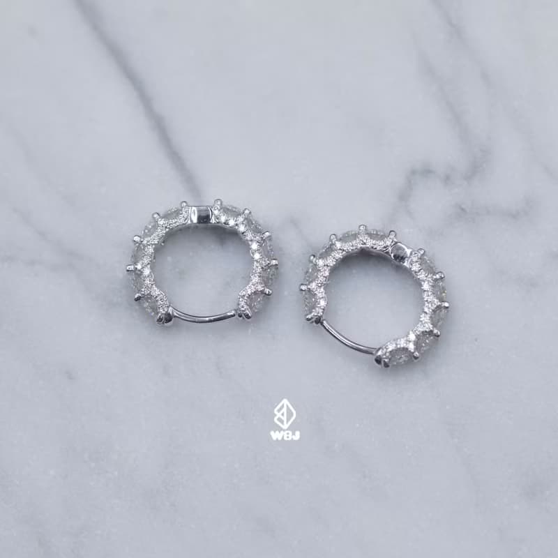 Wbj 純銀滿圈鑲嵌莫桑鑽耳環