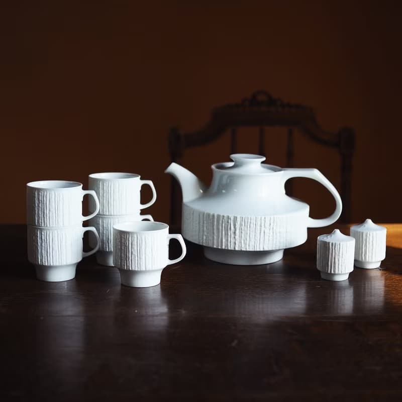 1960年 德國 Thomas 白色瓷器套裝 / 茶壺+茶杯+鹽和胡椒瓶