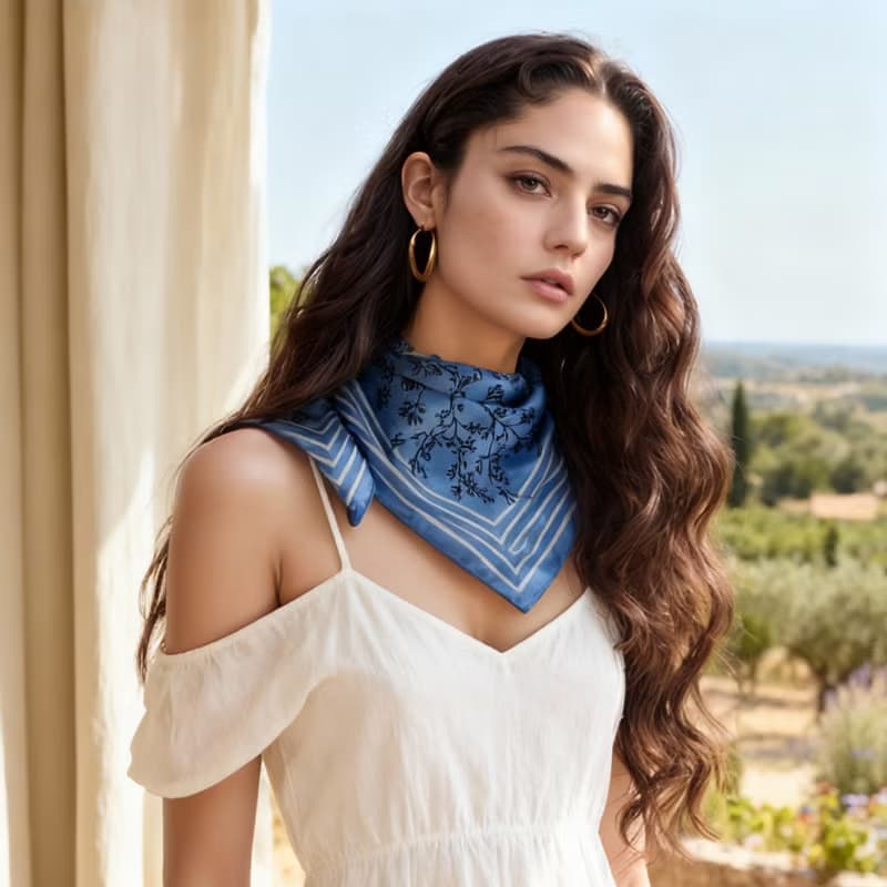 普羅旺斯蔚藍 聖維塔利亞 大方巾絲巾90厘米 Jardin Des Fontaine