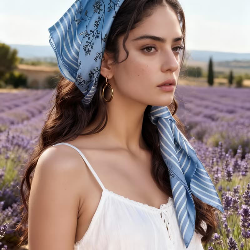 普羅旺斯蔚藍 聖維塔利亞 大方巾絲巾90厘米 Jardin Des Fontaine