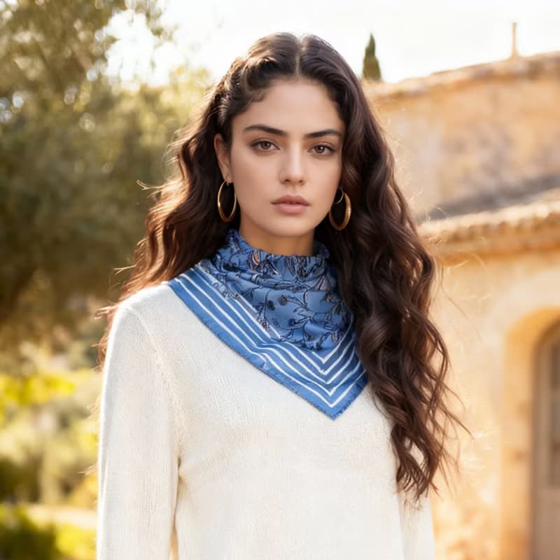 普羅旺斯蔚藍 聖維塔利亞 大方巾絲巾90厘米 Jardin Des Fontaine