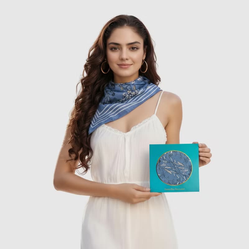 普羅旺斯蔚藍 聖維塔利亞 大方巾絲巾90厘米 Jardin Des Fontaine