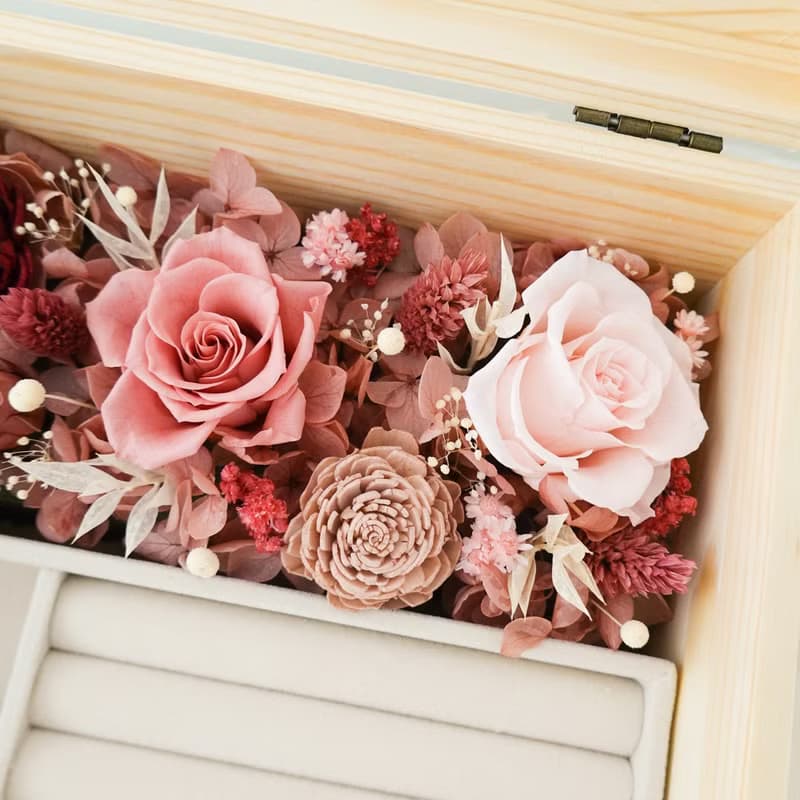 永生花大珠寶盒-紅粉色