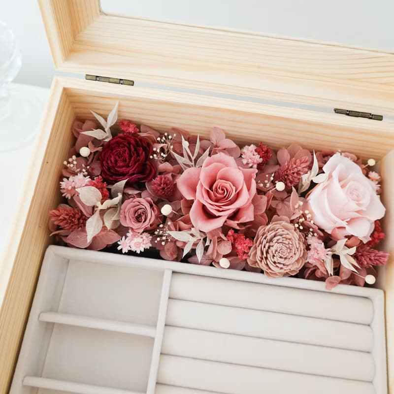 永生花大珠寶盒-紅粉色