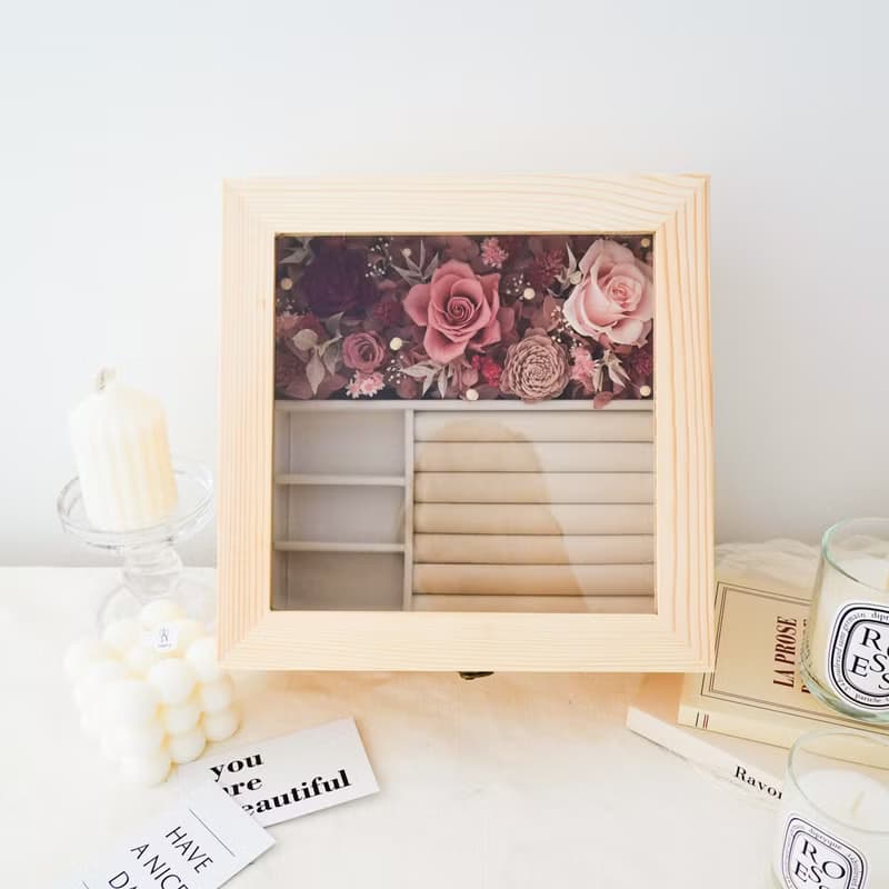 永生花大珠寶盒-紅粉色