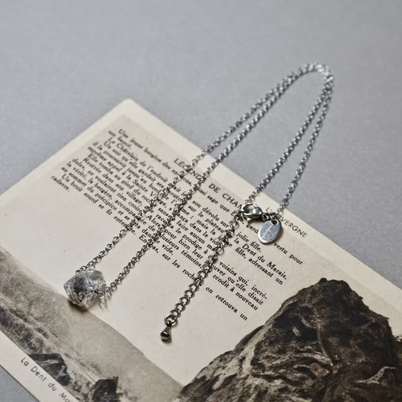 ll 原礦赫基蒙水晶項鍊 ll Herkimer Diamond 316L醫療鋼短項鍊