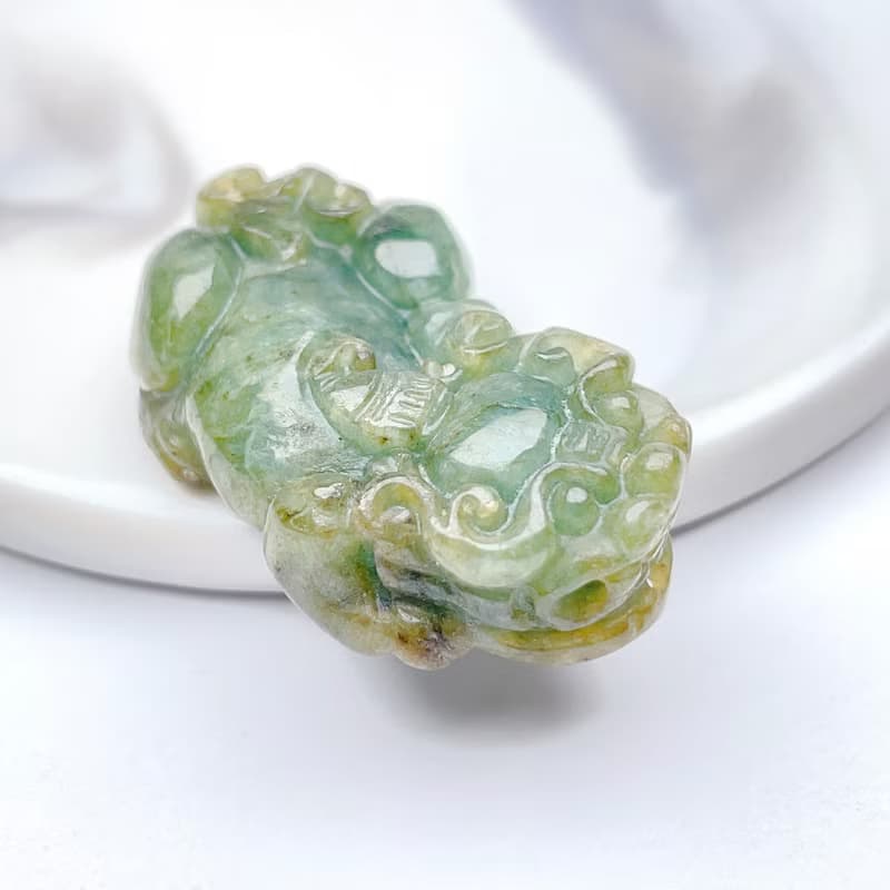 【招財神獸】飄綠花翡翠貔貅擺飾 | 天然緬甸玉翡翠A貨