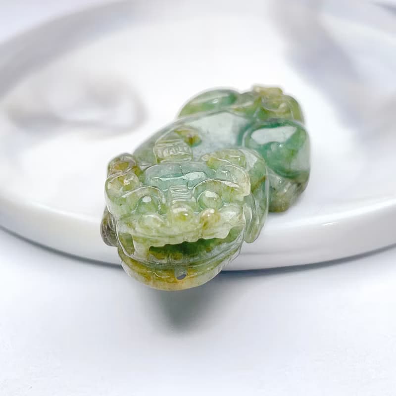 【招財神獸】飄綠花翡翠貔貅擺飾 | 天然緬甸玉翡翠A貨