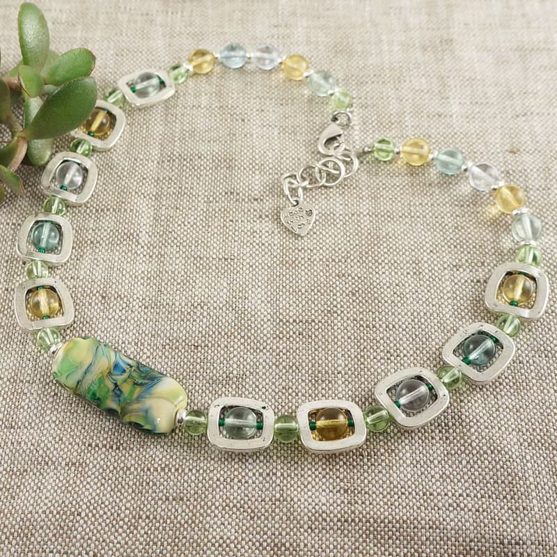 Mint Green Yellow Lampwork Murano Glass Geometric Necklace Woman Jewelry Gift