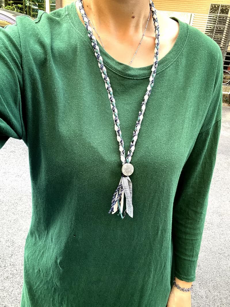 純銀圖騰花 編織布條項鍊 鑰匙圈 證件套掛繩