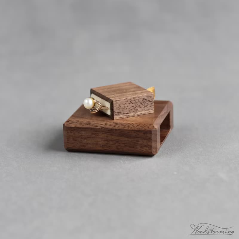 Slim engagement ring box, small wood ring case