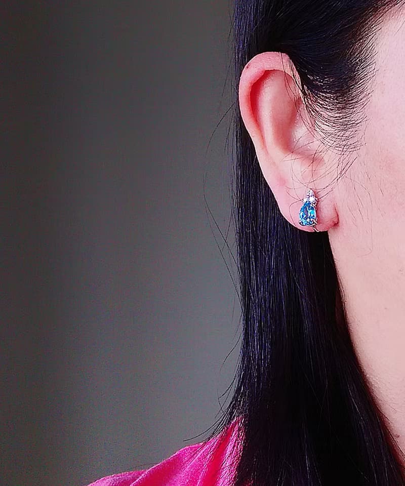 vintage jewelry  經典璀璨單顆萊茵鑽 夾式耳環