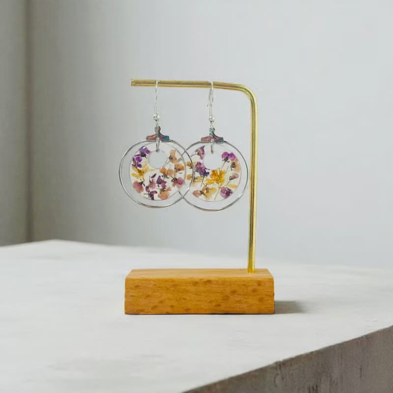 全新壓花樹脂耳飾 滴膠花耳飾 仙氣花耳飾