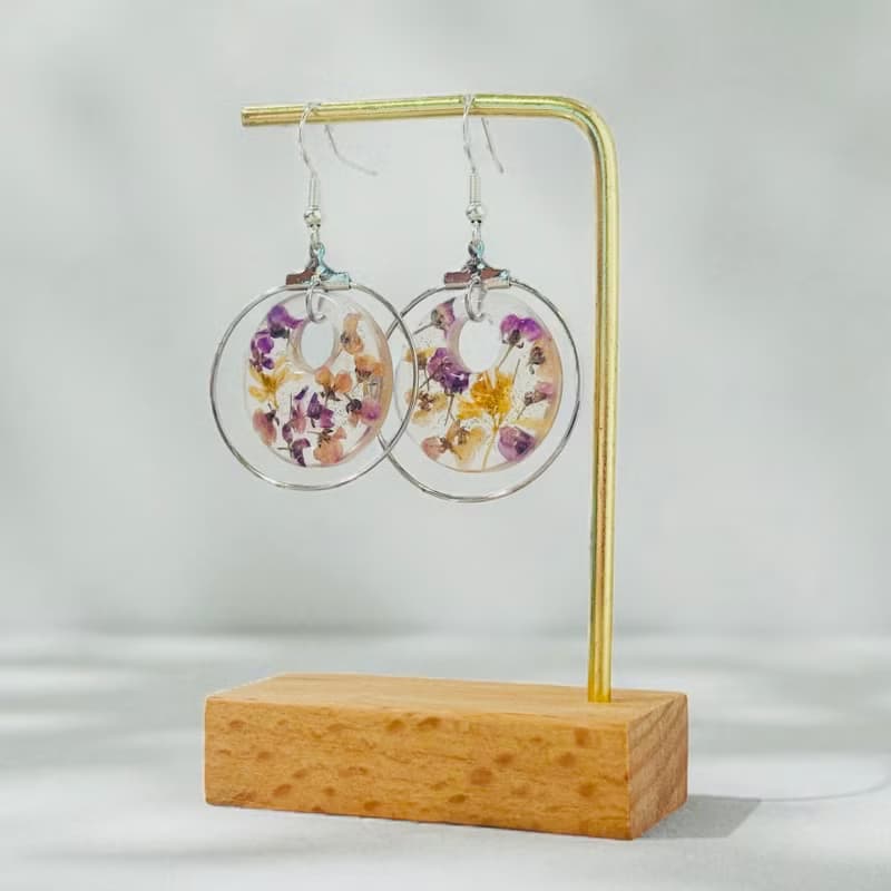 全新壓花樹脂耳飾 滴膠花耳飾 仙氣花耳飾